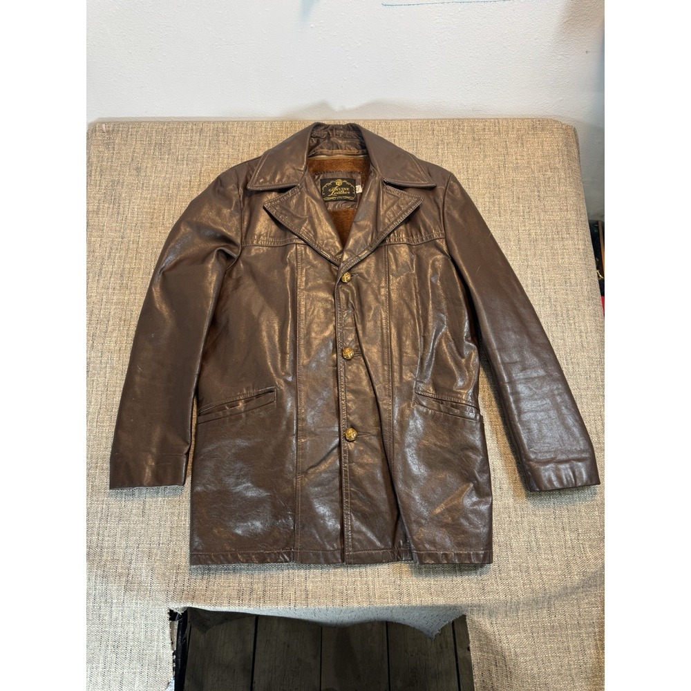 Vintage‎  Genuine Leather Brown Leather Jacket 70s 42 REG Men's Lined And Warm